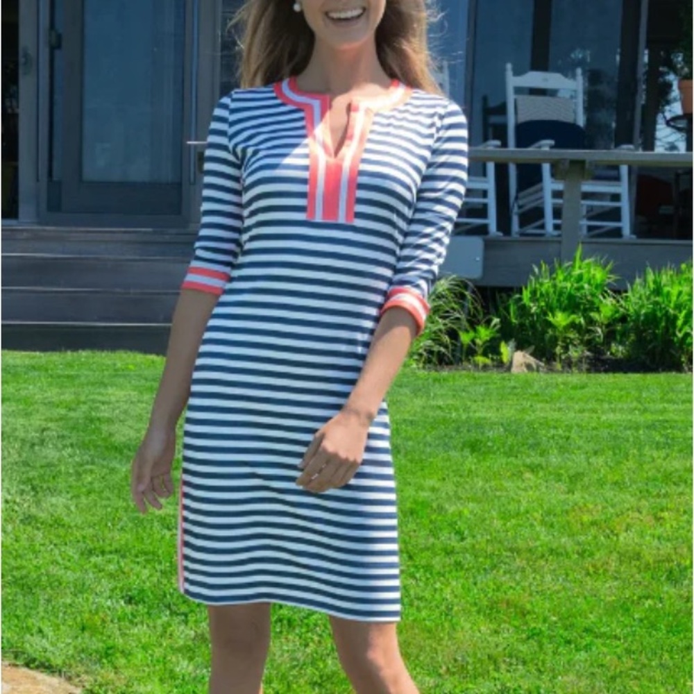 Gretchen Scott Designs Blue and Red 3/4 Sleeve Dress